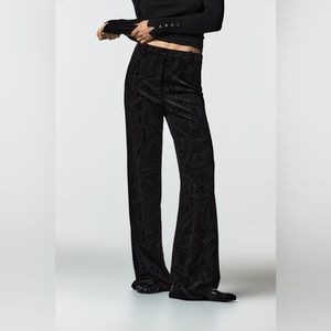 Zara Black Paisley Velvet Flared Pants